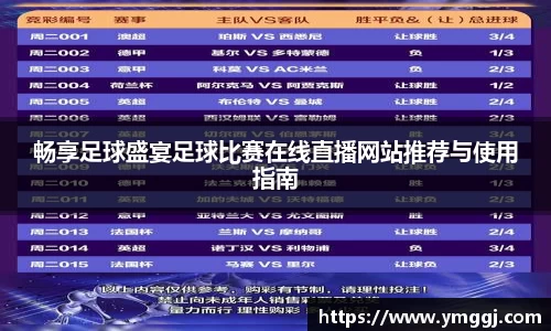 畅享足球盛宴足球比赛在线直播网站推荐与使用指南